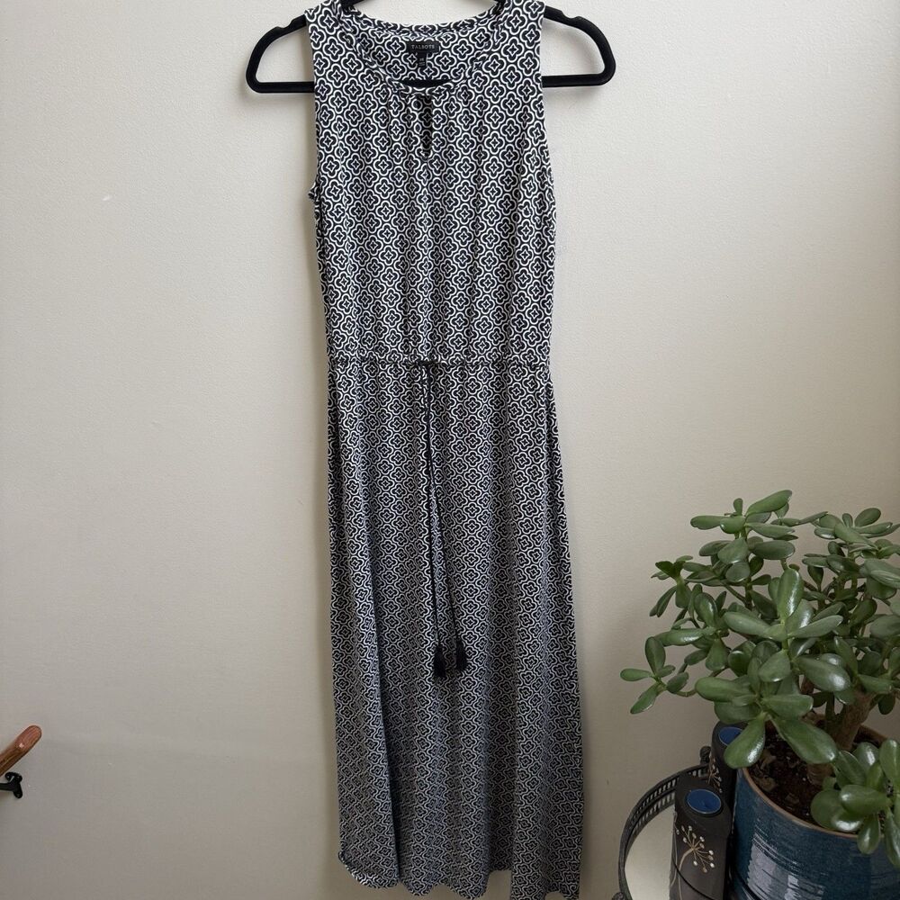 Talbots Black & White Boho Sleeveless Drawstring maxi Dress Size XS